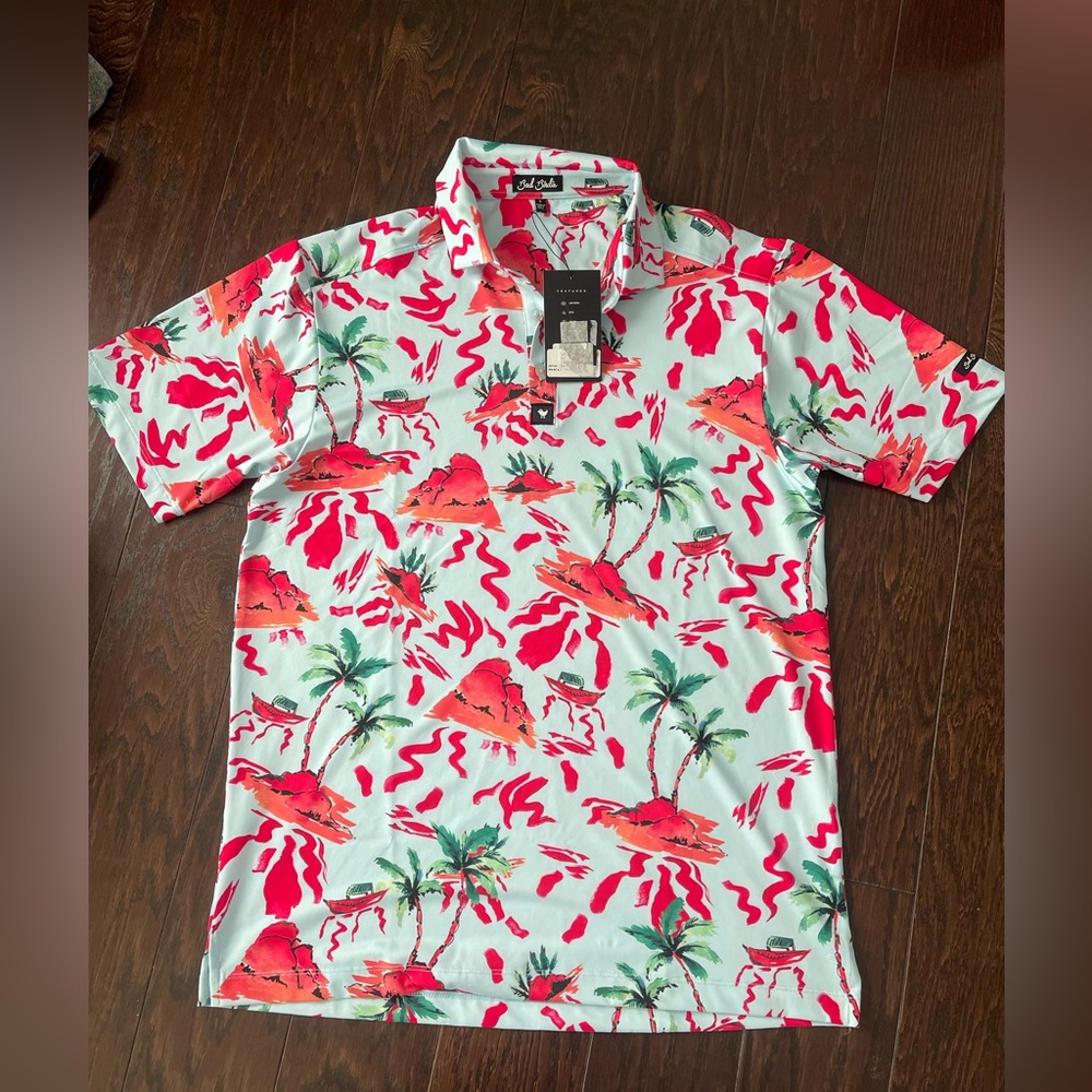 Bad Birdie Men Golf Polo Shirt Blue Size Large  Red Rocks NEW